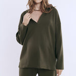 Motherhood Maternity Women's Long Sleeve V-Neck Scuba Pullover Nursing Hoodie, Deep Depths, X-Large