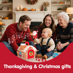 hahaland Baby Christmas Toy for 6 + 12 18 Months – Musical & Sensory Plush Christmas Toys Set with Gingerbread House, Santa, Reindeer, Gingerbread, Rattles & More - 7-Piece