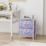 Stero Nightstand, Kids Dresser with 2 Drawers, Steel Frame Bedside Furniture, Wood Top Fabric Night Stand, Colorful End Table for Home, Bedroom, Office, Tie-dye Purple