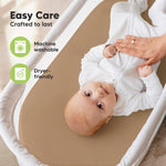 2-Pack Organic Bassinet Sheets for Girls, Boys - 100% Cotton Bassinet Mattress Sheets Compatible with Halo Bassinest Swivel Sleeper, Graco, Baby Delight, Chicco, Unisex Fitted Bassinet Sheets (Pecan)