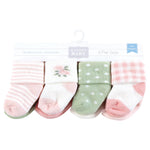 Hudson Baby Infant Girl Cotton Rich Newborn and Terry Socks, Pink Sage Rose, 0-6 Months