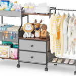 BBLIKE Diaper Caddy Organizer with Hanging Rack - 3 Tier Rolling Utility Cart with Drawers and Dividers for Baby Bottle Storage - Bedside Cart for Changing Station, Crib, Nursery, Bedroom, Beige