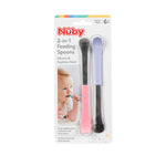 Nuby 2 in 1 Silicone and Stainless Steel Dual Ended Feeding Spoons for Baby, Purple/Pink