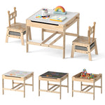 Costzon Kids Table and Chairs, 3 in 1 Wooden Activity Toddler Desk w/Reversible Whiteboard & Chalkboard, Hidden Space and Drawers for Arts, Crafts, Play, Toddler Table and Chair Set (Gray,Giraffe)