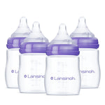 Lansinoh Anti-Colic Baby Bottles for Breastfeeding Babies, 5 Ounces, 4 Count, Includes 4 Slow Flow Nipples, Size S