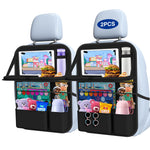 Oneyus Car Backseat Organizer with Table Tray((2-Pack)) 9 Storage Pockets Backseat Car Organizer and storage with Tablet Holder, Kick Mats Back Seat Cover for Kids family Road Trip Essentials Travel