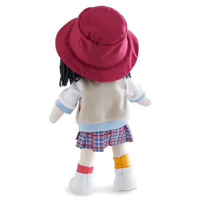 HABA 12" Soft Doll Yuki with Black Hair, Embroidered Face, Stylish Bucket Hat and Clothes - Washable Toddler Baby Doll for 18 Months+