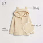 GAP Baby Boys Bear Garter Cardigan Sweater, Light Indigo 6, 18-24 Months US