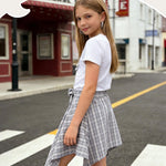 PATPAT Girls 2 Piece Skirt Sets Size 11-12 Years, White Shirts + Blue Plaid Skirts Clothing Sets Summer Outfits, Preppy Clothes for Girls Western Outfits Streetwear