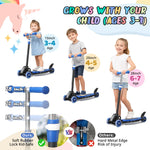Kick Scooter for Kids 3-7 Age - Three Wheel Light Up Scooters, Lean to Steer,Foldable,Stable Dual Rear Wheels, Adjustable Height, for 3-5,5-7 Year Old Girls Boys Up to 120 Lbs