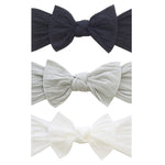 Baby Bling Bows - Newborn to Little Baby Girl Bows, 3PK CLASSIC KNOT Nylon Super Soft Stretchy Toddler Headbands, Perfect Hair Accessories Head Bands for Infant Kids, Made in the USA