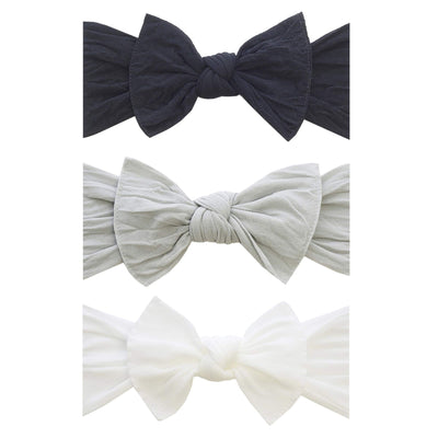 Baby Bling Bows - Newborn to Little Baby Girl Bows, 3PK CLASSIC KNOT Nylon Super Soft Stretchy Toddler Headbands, Perfect Hair Accessories Head Bands for Infant Kids, Made in the USA