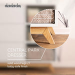 dadada Central Park 3-Drawer Dresser with Open Shelving - Modern Design, Baby-Safe Finish, Forged Steel Support, Sturdy Wood Legs, for Nursery, Kids or Teen Room, 47" Wide (White+Natural)