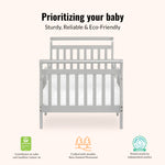 Dream On Me Emma 3-in-1 Convertible Wooden Toddler Bed in Steel Grey, Baby Safety Alliance Certified, Low-to-Floor Design, Solid Pinewood with Safety Rails