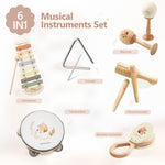 Baby Musical Instruments Set Wooden Montessori Musical Toys for Toddlers Neutral Colors Percussion Instruments Set with Modern Boho Xylophone Tambourine Educational Musical Toys for Preschool Kids