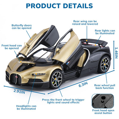FRJV Car Toys for Boys 1 32 Diecast Cars Collectibles Car Model Kit,Metal Toy Car for Boys and Girls,Pull Back Cars with Lights and Sounds,Cars for Kids Ages 3-5（Gold）