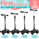 BELEEV A1 Scooter for Kids Ages 2-6, 3 Wheel Scooter for Toddlers Girls Boys, PU Light-Up Wheels, 4 Adjustable Height, Lean to Steer, Non-Slip Deck, Three Wheel Kick Push Scooter for Children (Black)