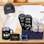 New Dad Gifts Box, 9 Pcs First Time Dad Gifts, Dad to Be Gifts for 1st Time with Tumbler Hat Onesie Socks Keychain for Baby Shower，Unique Kit for Soon to Be or Expecting Father