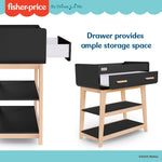 Dream On Me Fisher Price Baby Changing Table, Matte Black Vintage Oak – Greenguard Gold & JPMA Certified, Wooden Nursery Dresser with Storage Shelves – Compact, Sturdy & Easy-to-Clean Design