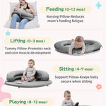 Hiseeme Baby Play Gym Mat, Thick & Plush Baby Playmats, Tummy Time Mat with 5 Sensory Toys for Newborn Development, Baby Activity Gym for Infant with Non-Slip Cushioned Foam Padding (Grey)