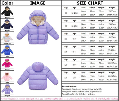 Baby Girls' Boys' Winter Coat Warm Hooded Puffer Jacket Toddler Kid Fleece Lining Outerwear purple 90
