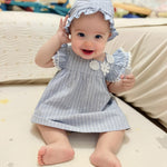 Kucnuzki Baby Girl Clothes 3 6 Month Girl Clothes Summer Blue Baby Dress Ruffle Fly Sleeve Square Neck A Line Casual Sundress Infant Dress Cute Outfit with Hat