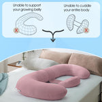 QUEEN ROSE Cooling Pregnancy Pillows, E Shaped Maternity Pillow for Sleeping, with Extra Wedge Pillow for Belly Support, 60 Inch Full Body Pillow, Pink