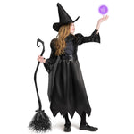 Spooktacular Creations Girls Black Witch Costume, Kids Halloween Outfit Set with Broom, Toddler Witch Dress for Halloween Role Play Themed Parties, S