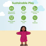 PlanToys® Wooden Girl Dollhouse Figurine – Medium Skin Tone | Poseable Doll with Bendable Rope Arms & Legs | Montessori Pretend Play Doll House People for Kids (1:12 Scale)