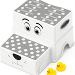 UNCLE WU 2 Step Stool for Kids & Toddlers - Anti-Slip Potty Training Stool for Bathroom Sink, Toilet & Kitchen, Kids Poop Stool, Lightweight & Sturdy (with 2 Ducks)