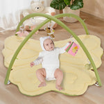 2PM SPORTS Green Butterfly Theme Baby Play Mat, Tummy Time Mat for Infant Newborn, Baby Play Gym Mat for Girl 0-6 6-12 Months, Activity Gym 5 Detachable Toys for Motor Skills & Sensory Development
