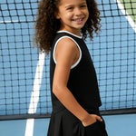 PATPAT Girls 2 Piece Tennis Skirt Set Size 9-10, Plain Black Tank Tops and Plain Black Pleated Skirt with Built In Shorts 2 Piece Outfits Girl Clothes Tennis Outfit Athletic Sets Activewear