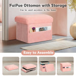 FaiPue Storage Ottoman, Folding Ottoman Foot Rest Stool with Thicker Furry Padded Seat. Soft Fur Small Ottoman Bench with Storage for Bedroom Living Room, Holds Up to 300 lbs, 17x13x13IN (Pink)