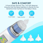Electric Nasal Aspirator for Baby, Nose Aspirator for Toddlers, Rechargeable Baby Nose Sucker, Nose Cleaner with 3 Silicone Tips, 5 Suction Levels, Music and Light Soothing Function，Blue