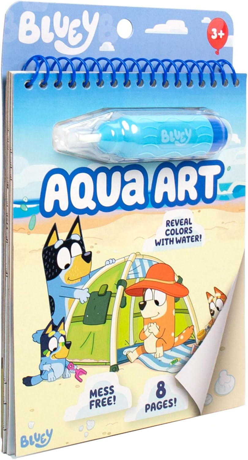 Horizon Group USA Bluey Aqua Art - Reusable Water Reveal Activity Pages With Water Pen for No-Mess Drawing and Coloring