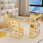 Acenova Kids Art Table and Chairs Set with Paper Roll and Storage, Wooden Craft Table with 2 Chairs, Kids Desk with Storage for Drawing Learning Reading, Toddler Activity Play Desk Classroom
