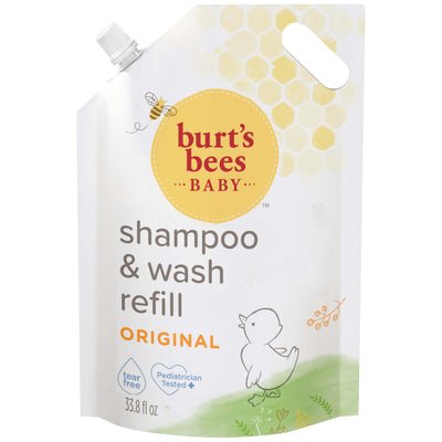 Burt's Bees Baby shampoo and wash refill packaging on a white background