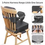 Toddler Booster Seat for Kitchen Chair, 2-in-1 Dining Table Booster Seat with Backrest & Adjustable Straps – Easy-Clean, PU Portable Toddler Eating Travel Increasing Cushion - Dark Grey