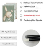 3Pcs Nursery Bunny Wall Art Cute Rabbit Botanical Flowers Wall Decor Green Nursery Pictures Posters Girl Bedroom Canvas Prints for Girls Room Baby Room Paintings Unframed