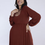 Motherhood Maternity Women’s Long Sleeve Empire Waist Maxi Pregnancy Dress, Brandy Brown, Large