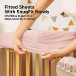 2-Pack Waterproof Crib Mattress Protector Cover Fitted - Quiet Baby Crib Mattress Pad Sheets, 52" x 28" Soft Quilted Cotton Baby Sheet, Machine Washable, Easy Fit, Durable (Mist Rose/Mavy)