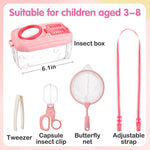 Biubee Bug Catcher for Kids - Sturdy Kid Bug Catching Kit Gifts with Butterfly Net Collector Insect Catcher Tweezer, Pink Kids Bug Habitat Outdoor Explorer Kit for Girls Age 3 4 5 6 7 8, 8Pcs, Pink