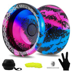 YOYOSTUDIO X0312 Finger Spin Trick Yoyo Porfessional Responsive Yoyo for Kids 8-12, Metal Yo Yo for Kids Adults with Unresponsive Yoyos Bearing Kit, 10 Yo-Yo Strings, Case & Glove - Black Blue Pink