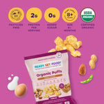 Organic Puffs - Early Allergen Introduction Snack Puffs w/ 9 Top Allergens: Organic Peanuts, Cashew, Egg & More by Ready Set Food, No Added Sugar, Babies 8+ Months, Peanut Butter 3-Pack