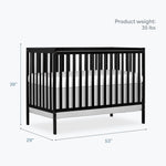 Dream On Me Synergy 5-in-1 Convertible Full-Size Baby Crib with Toddler, Day & Full Bed Conversion in Black, GreenGuard Gold & BSA, 3 Mattress Heights, Sustainable Pinewood