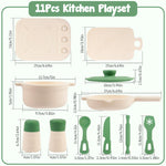 TYRY.HU 11Pcs BPA Free Kids Play Kitchen Accessories Toy, Silicone Pretend Play Food Sets,Cooking Toys Set with Pots & Pans,Pretend Cooking Toys, Montessori Learning Gifts for Toddlers 1-3,Green