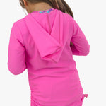 RuffleButts Girls UPF50+ Sun Protective Ruched Quarter-Zip Cover-Up - Neon Pink, 3-6m