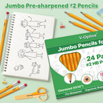 V-Opitos 24 Pack Jumbo #2 HB Pencils for Kids, Triangle Shape Pre-sharpened Wood-Cased Pencils with Top Erasers, Ideal Home, Kindergartens, School Classroom Supplies