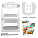 BABY JOYCE Potty Training Seat, 2 in 1 Potty Training Toilet Seat with Step Stool Ladder for Kids Boys Girls, Toddler Toilet Seat with Steps Splash Guard Replacement Cushion Reward Stickers (Grey)