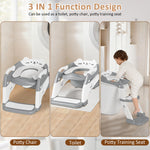 Potty Training Seat with Step Stool Ladder, 3-in-1 Toddler Potty Training Toilet Seat for Boys Girls, Height Adjustable Foldable Toddler Potty with Splash Guard, Non Slip Pad and Safety Handles(Grey)